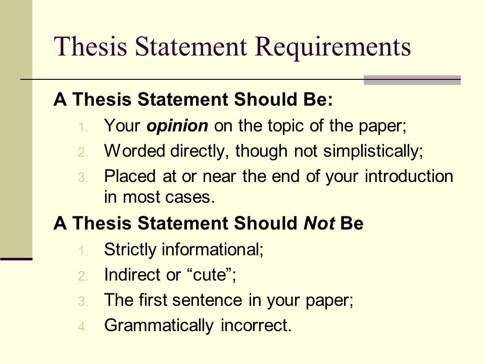 a thesis statement should be placed in the weegy